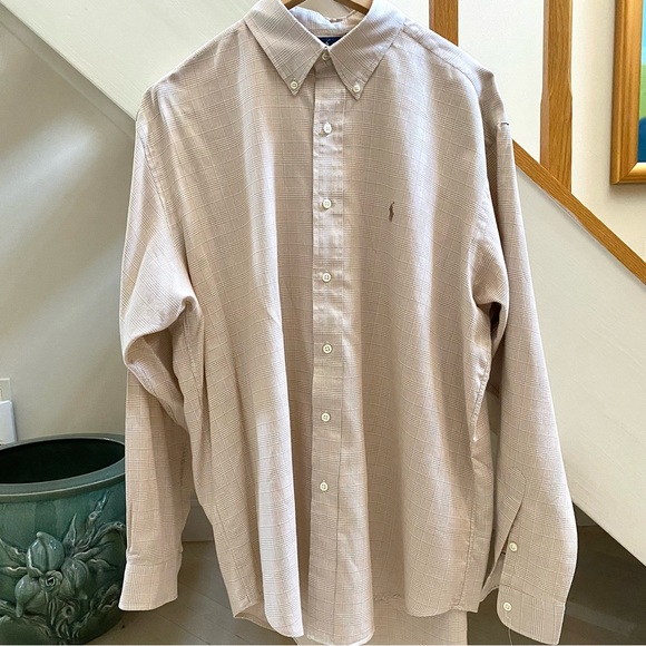 RALPH LAUREN Men’s Blake 100% Cotton Shirt, Glen Plaid Pattern, Tan, Size Large - Picture 5 of 15